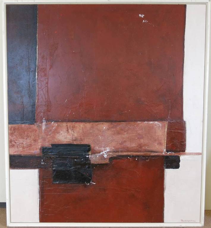 Ron van der Werf: Gemengde Techniek op paneel, Z.T. rood - Ingelijst (groot) verkocht voor € 400!