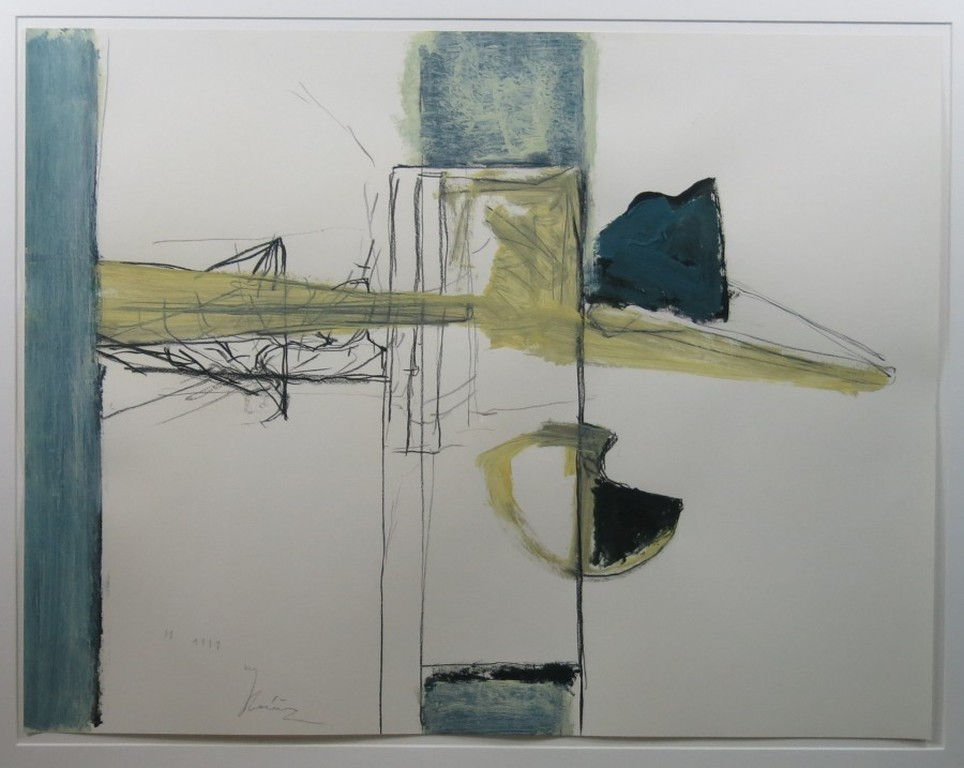 Miguel Ybanez: Acryl en krijt op papier, Abstract I -Ingelijst  verkocht voor € 150!