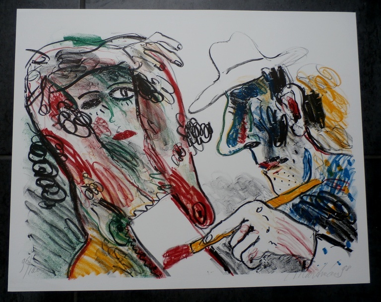 Anton Martineau - zeefdruk: de schilder en zijn model kopen? Bied vanaf 80!