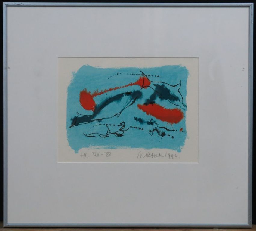 Nic Jonk: Zeefdruk, Dolfijnen - Ingelijst kopen? Bied vanaf 50!