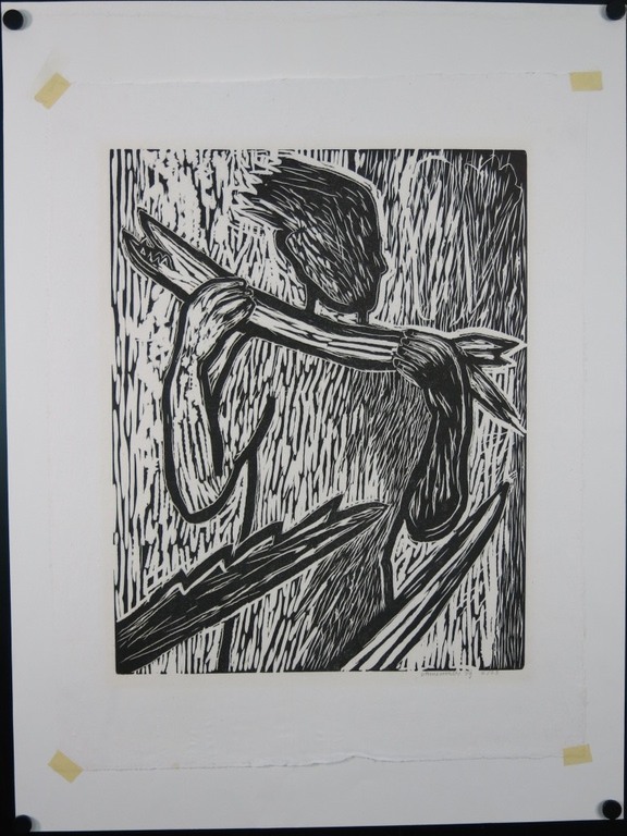 Anne Semler: Houtsnede, Man met vis kopen? Bied vanaf 1!