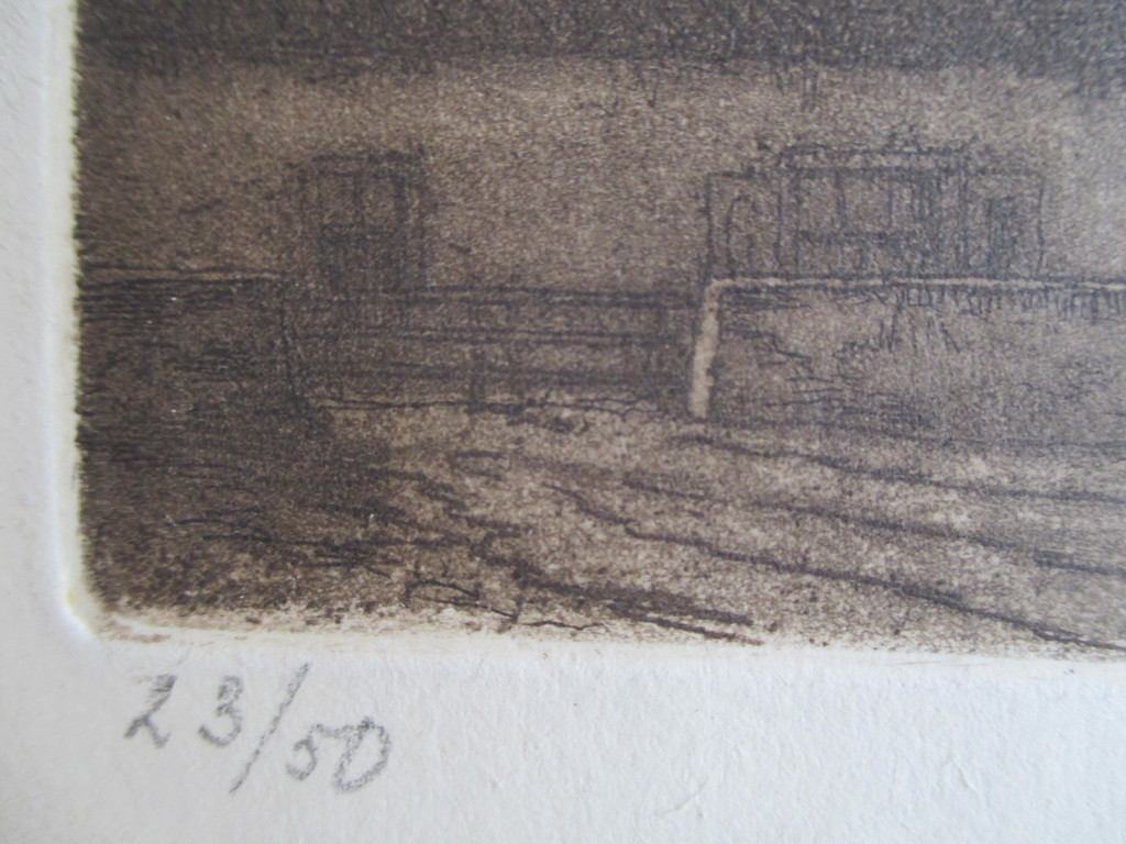 Eugene Lucker, ets kerk Veere, handgesigneerd kopen? Bied vanaf 60!