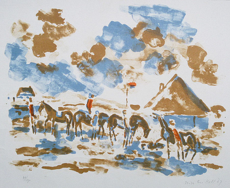 Friso ten Holt - Ruiters in landschap, litho verkocht voor € 40!