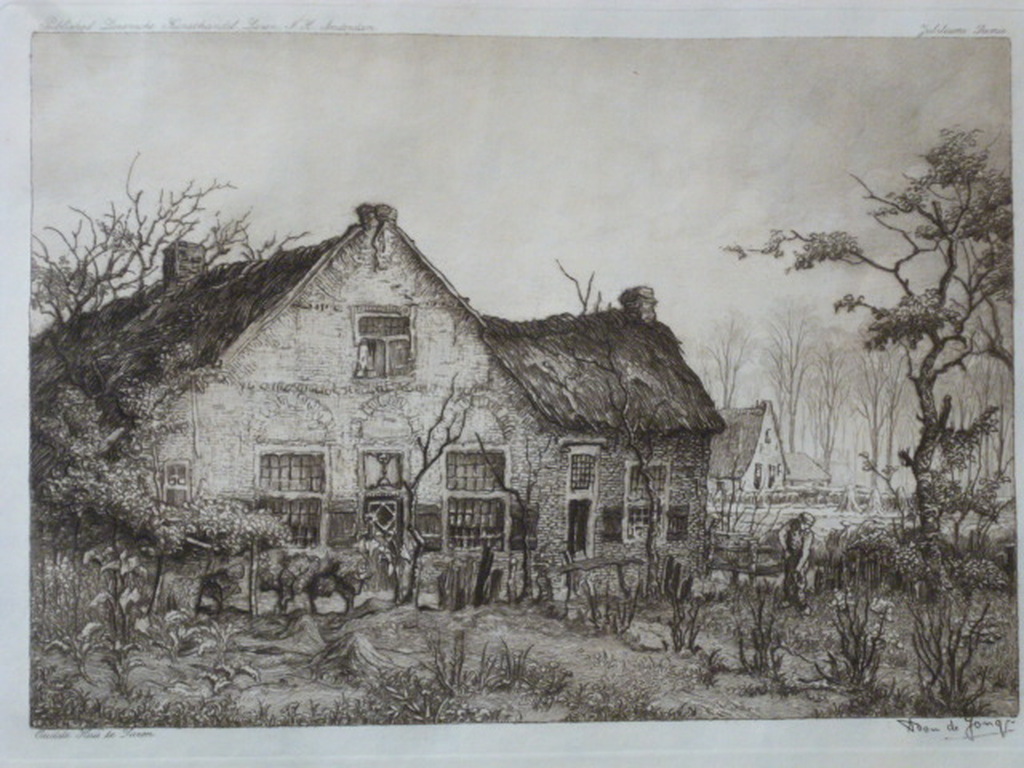 Toon de Jong - ets - Oudste huis van Laren verkocht voor € 42!