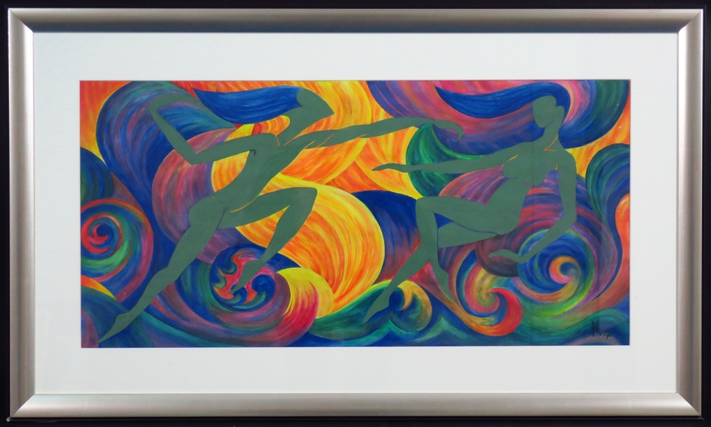 Jan Ph. A. de Vries: Gouache op papier, Twee vrouwen - Ingelijst verkocht voor € 75!