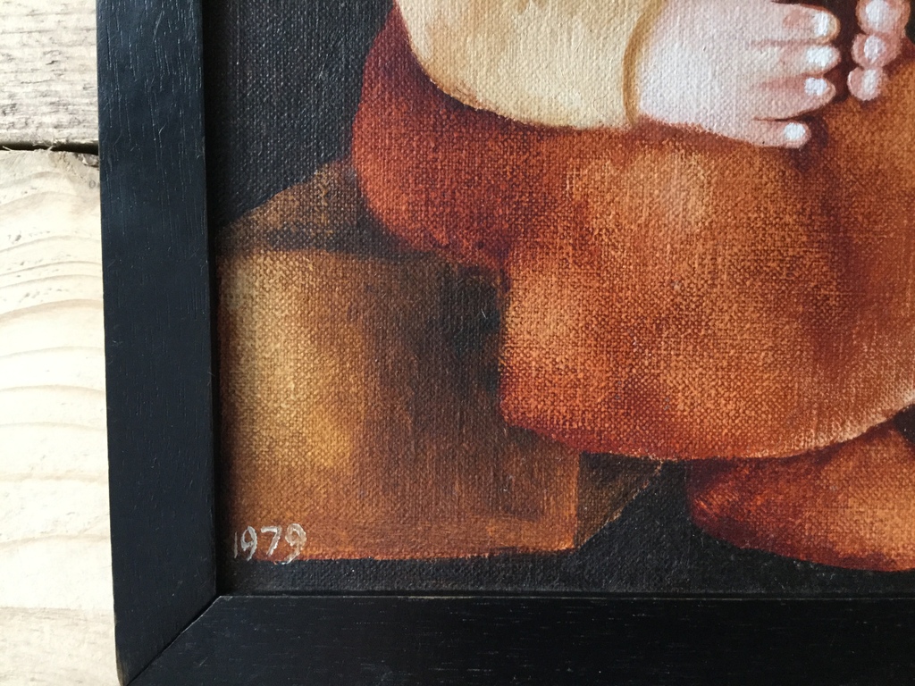 Naïeve schildering: Olieverf op Linnen, Meisje met Pop kopen? Bied vanaf 45!