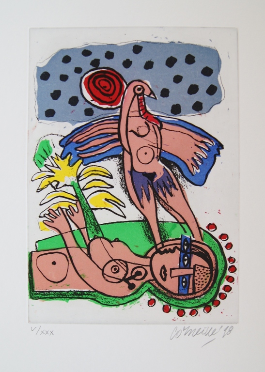 Corneille kleurenets met aquatint uit 1998. verkocht voor € 150!