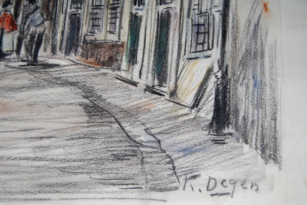 K. Degen ( pseudoniem van J.H. Frese), De Zwarte Bijlsteeg te Amsterdam, Aquarel kopen? Bied vanaf 25!
