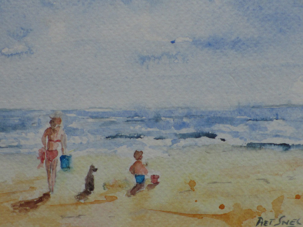 Piet Snel, Een dagje aan het strand, Aquarel kopen? Bied vanaf 35!