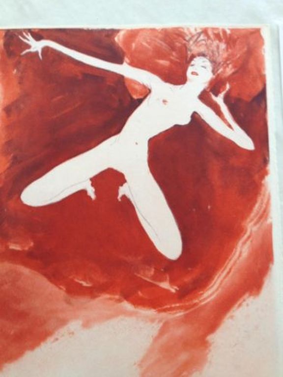 Jean Gabriel Domerque kleurenets Jeune Femme en rouge 1951 verkocht voor € 45!