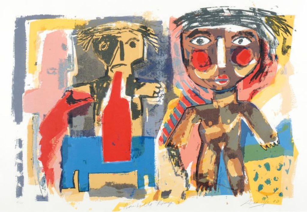 Kleurrijke zeefdruk 'Bouteille Rouge' van John Lie A Fo uit 1990 29/65 kopen? Bied vanaf 35!