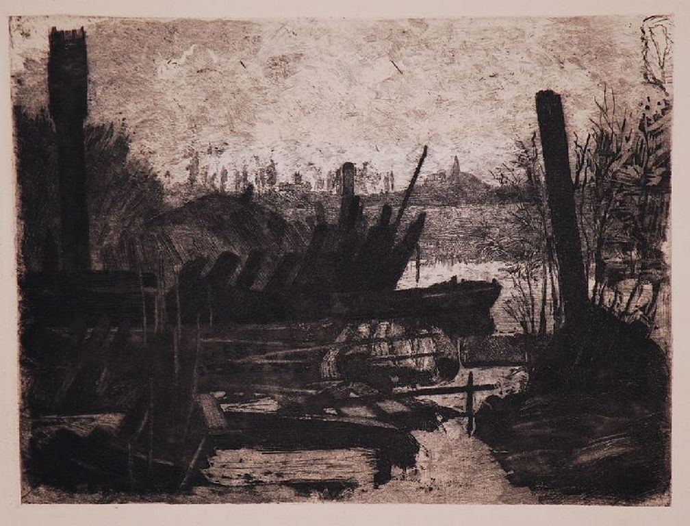 Jan Veth: Ets. Wrakken bij Avond uit 1888 verkocht voor € 50!
