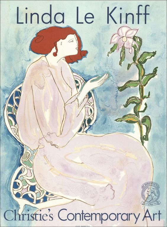 Linda Le Kinff - Linda le Kinff -Femme avec Fleur- Lithografie .Handgesigneerd. 1970..Zeldzaam! kopen? Bied vanaf 119!