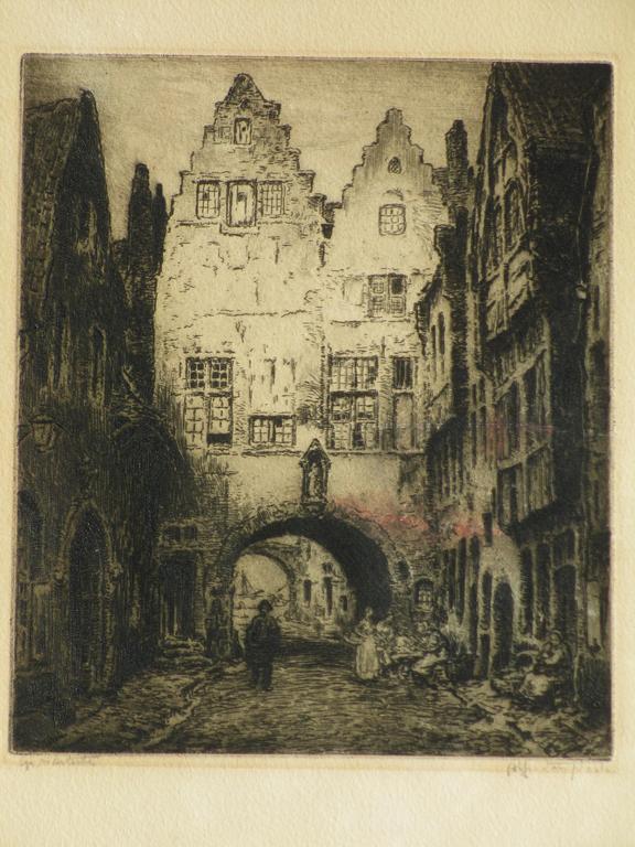 Alfred van Neste, Straatscene Belgische stad, Ets kopen? Bied vanaf 30!