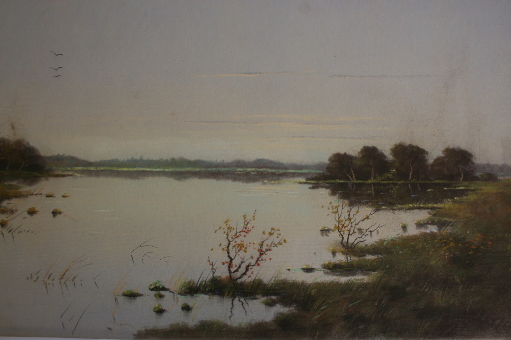 Pastel tekening op karton - meer in het vlakke land - gesigneerd kopen? Bied vanaf 1!