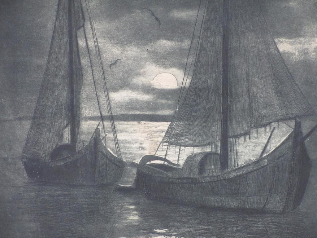 Albert Hemelman, Schepen bij avond, Ets kopen? Bied vanaf 35!