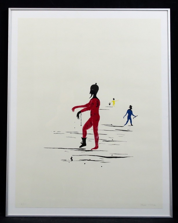 Henk Visch: Litho, Zonder titel (rode man) - Ingelijst verkocht voor € 120!
