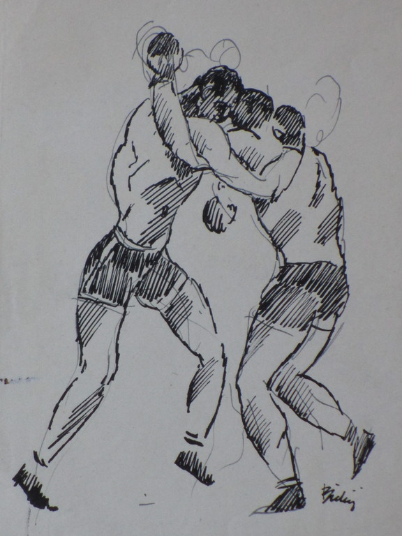 Herman Bieling, Boksers, Inkttekening verkocht voor € 45!