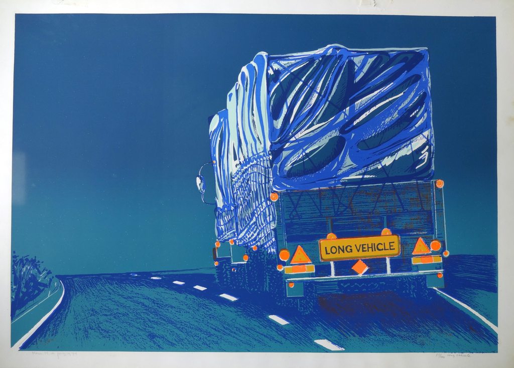 Hens de Jong. Zeefdruk. Long vehicle. verkocht voor € 50!