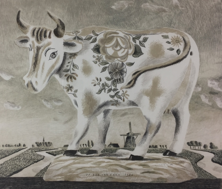 Herman Berserik, litho, 'De koe van Cara', 1986 verkocht voor € 149!