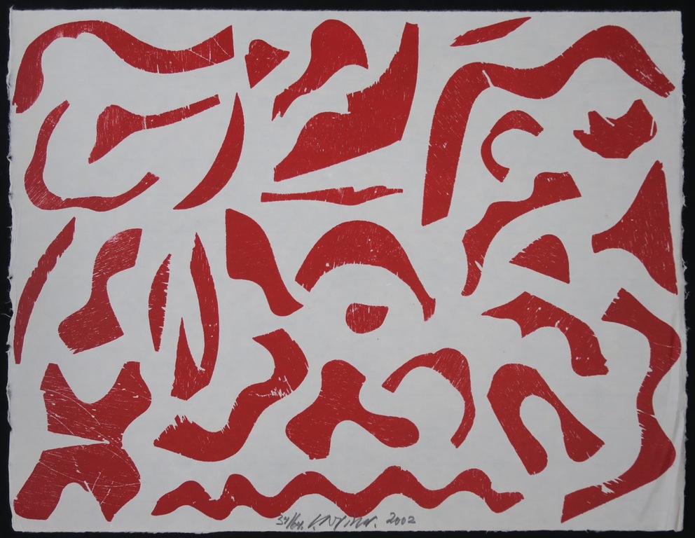 Carel Visser: Houtsnede op Japans papier, Z.T. (rood) kopen? Bied vanaf 100!