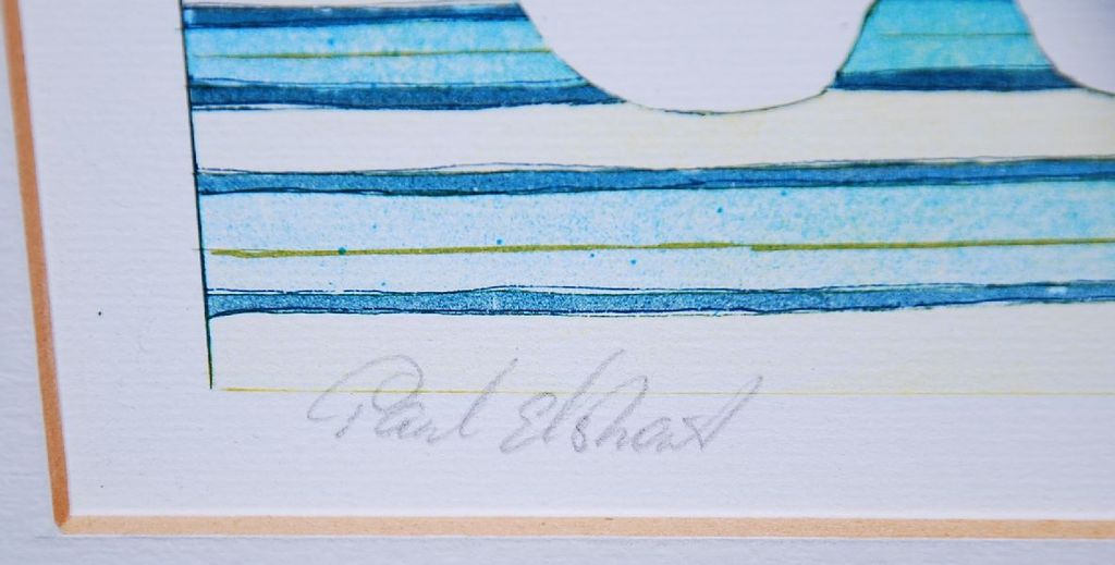 Paul Elshout: Kleurenlitho. Vrouw met blikken vogeltje kopen? Bied vanaf 40!