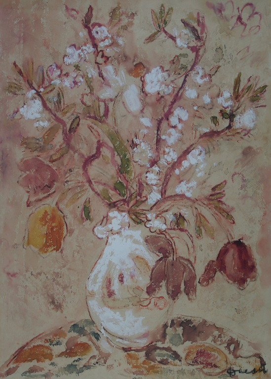 Jac. Doeser, aquarel (met wit gehoogd), vaas met bloemen verkocht voor € 300!