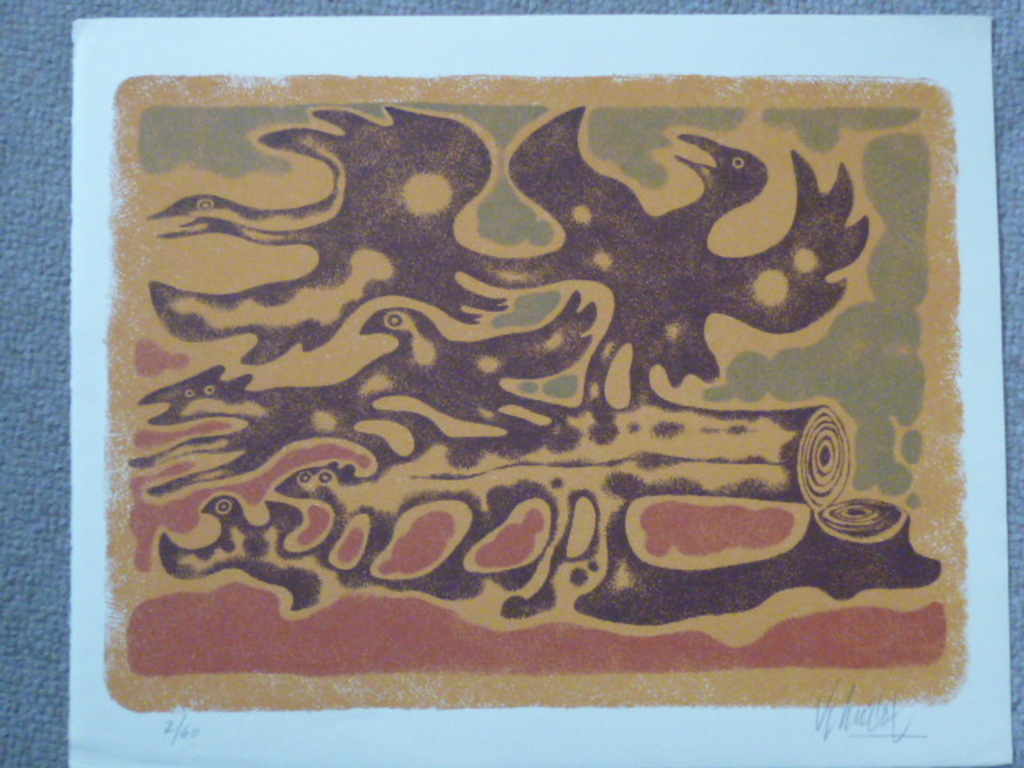 Yargo de Lucca - kleurenlitho - Vogels bij omgezaagde boom kopen? Bied vanaf 20!