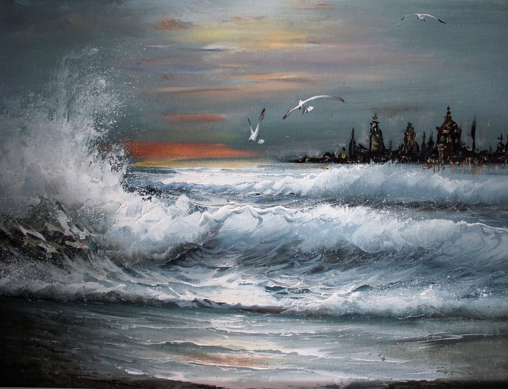 Obekend (20ste eeuw) - Sun set-olieverf op doek verkocht voor € 35!