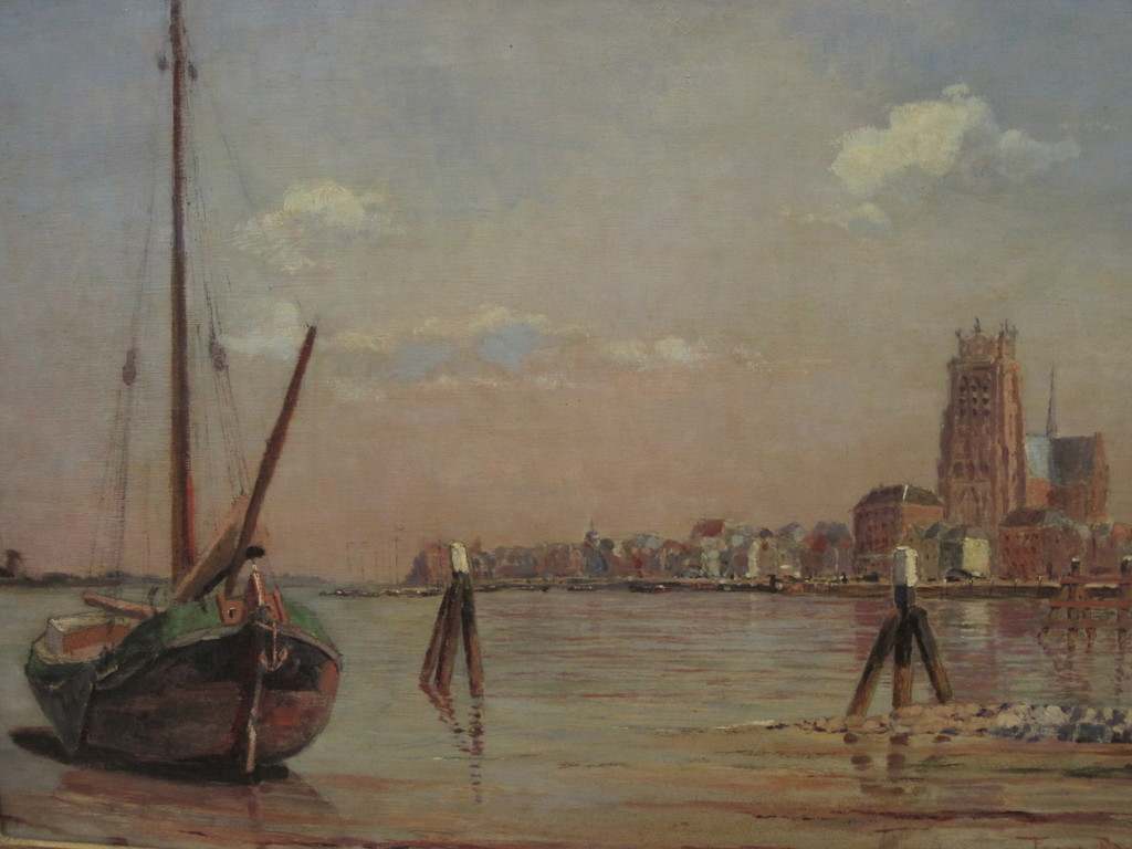 Frans Berntsen 1903-1980 olieverf "Dordrecht aan de Maas" 1932  verkocht voor € 270!