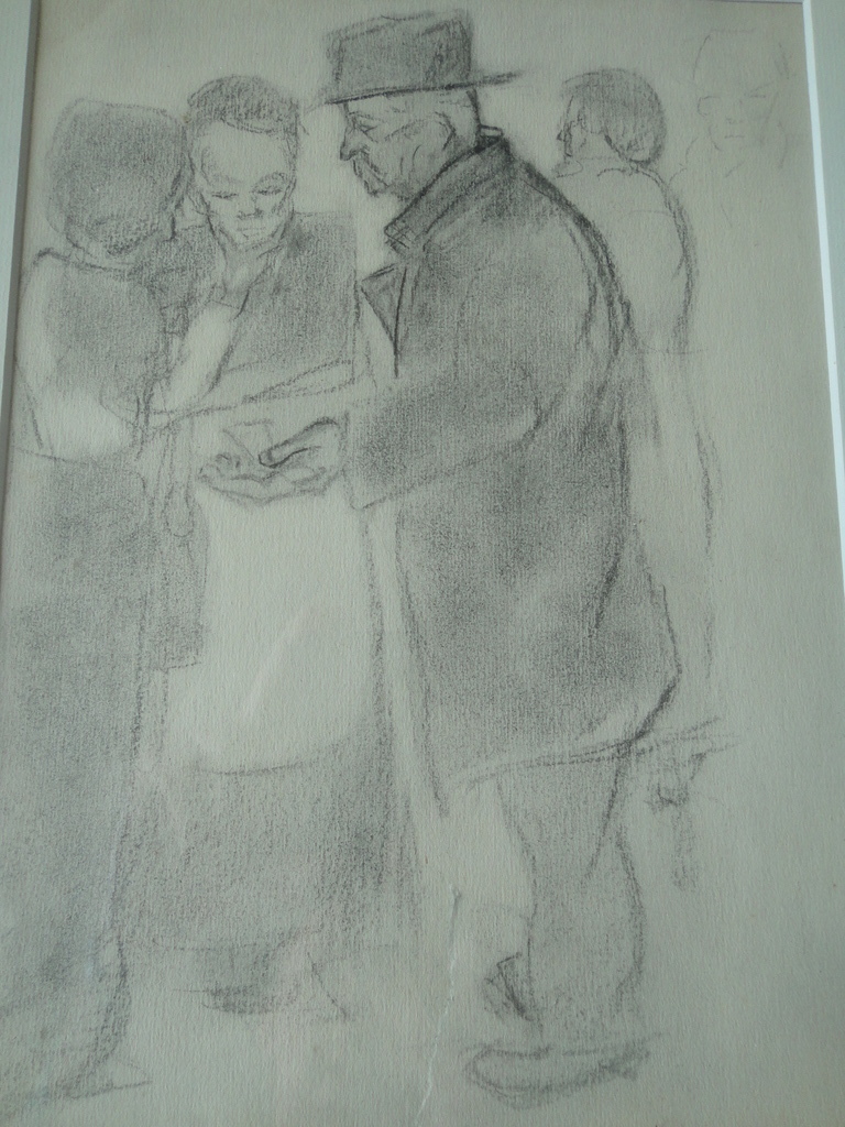 Elie Neuburger (1891-1972) - tekening - praatje in 'de Jodenbuurt'  verkocht voor € 75!