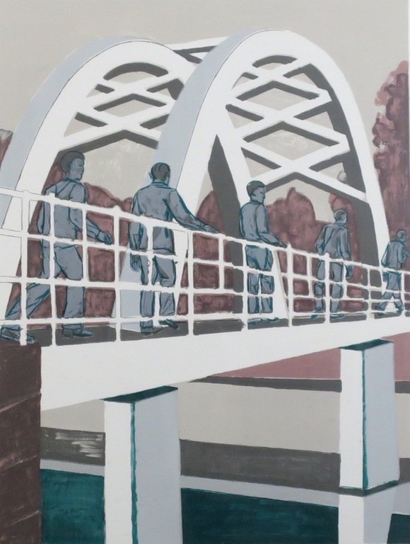 Hans Ebeling Koning: Zeefdruk, Brug R. - Ingelijst (Groot) kopen? Bied vanaf 35!