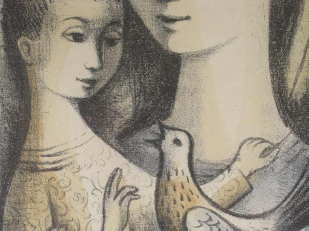 Ingetogen 1958 gesigneerde "Maria en kind" litho in de stijl van Charles Eyck kopen? Bied vanaf 1!