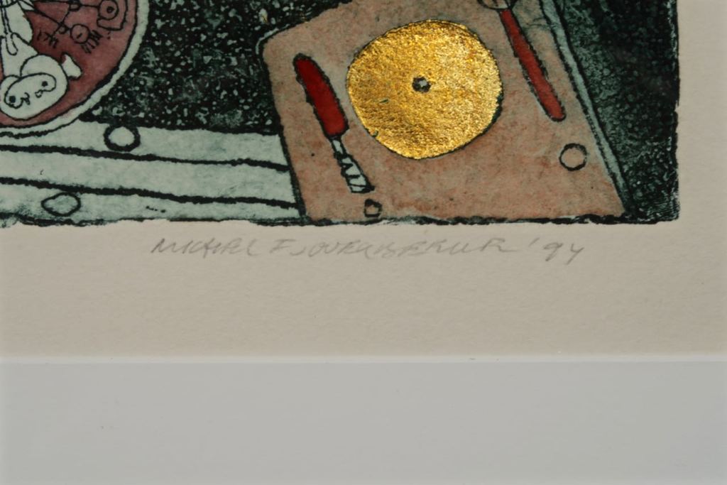 Michel van Overbeeke: Ets met bladgoud, Table music - Ingelijst kopen? Bied vanaf 40!