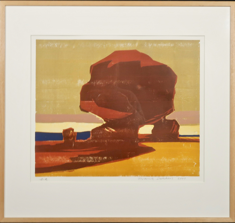 Frank Dekkers: Houtsnede, Zonder titel - Ingelijst verkocht voor € 70!