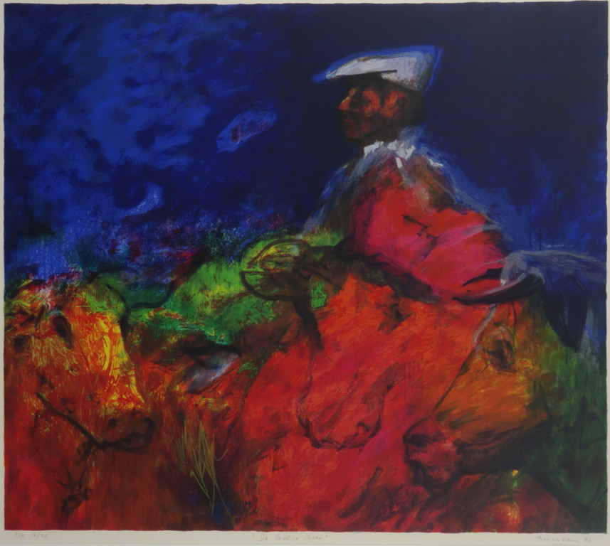 Chrit Rousseau: Zeefdruk, De trotse boer - Ingelijst (Groot!) kopen? Bied vanaf 80!