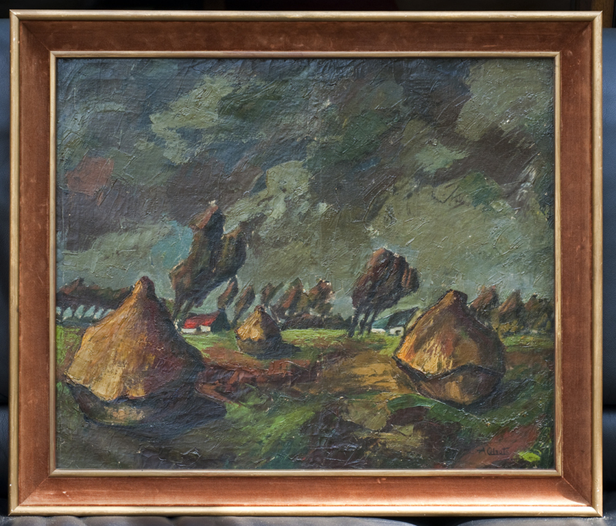 Landschap met hooioppers - olieverf op doek - gesigneerd verkocht voor € 1600!