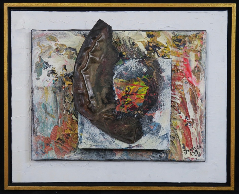 Franca Muller Jabusch: Gemengde techniek op 3 canvassen in 1, Flame - Ingelijst verkocht voor € 100!