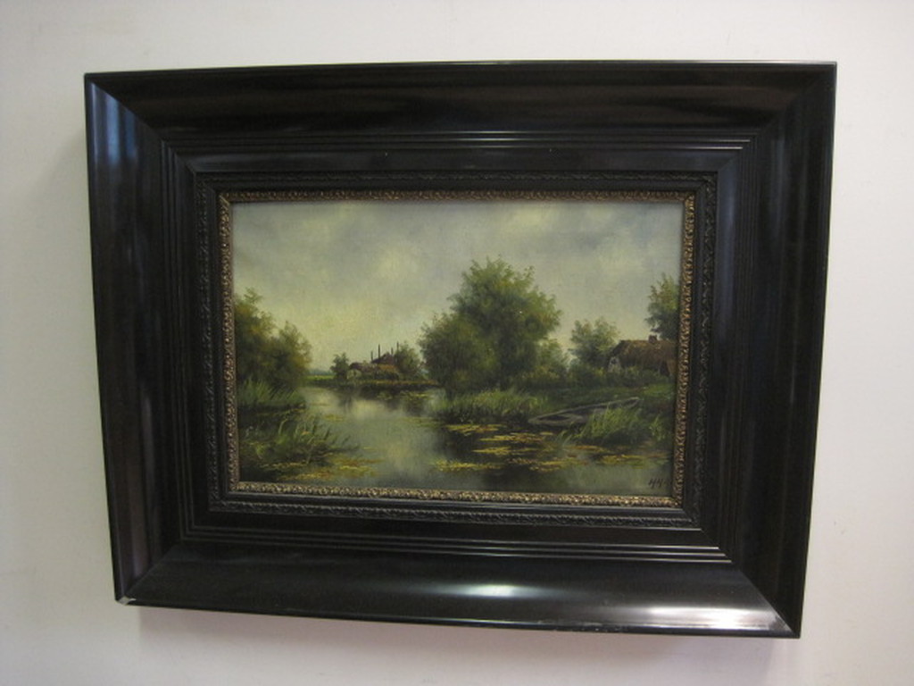 Sfeervol oud olieverf "landschap" Henricus Rul (1906-1992) gesigneerd ca 1940 verkocht voor € 40!