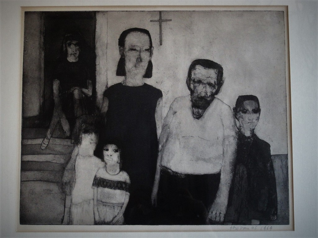 Intrigerende  Ets/Aquatint "de Familie" gesigneerd  Ton van Os (1946)  kopen? Bied vanaf 1!