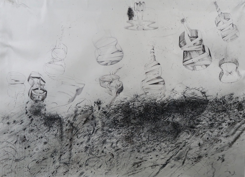 Janos Bittenbinder: Potlood- en Pentekening, Z.T. Cello - Ingelijst kopen? Bied vanaf 1!