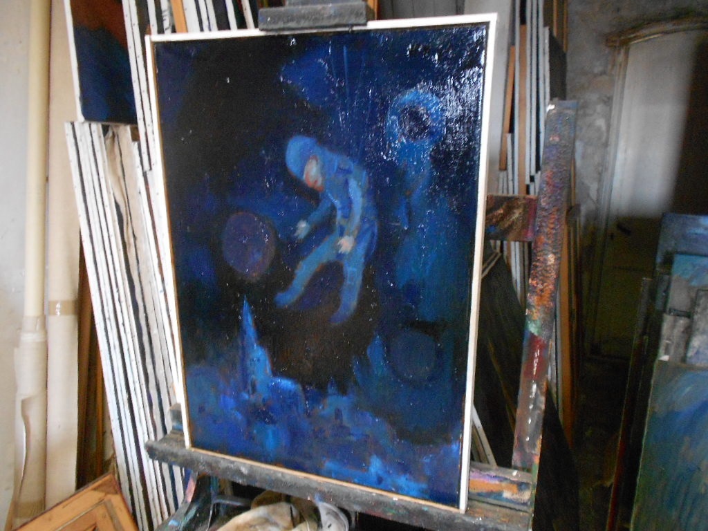 Theo van der Horst olieverfschilderij op linnen Airborne verkocht voor € 75!