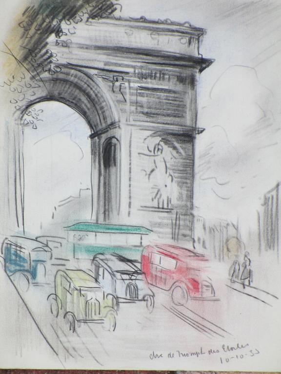 Han Krug, Arc de Triomph Paris, Tekening 1933 verkocht voor € 40!