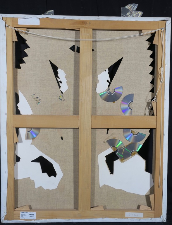 Kriki: Acryl en cd's op doek, Z.T. II (groot) kopen? Bied vanaf 400!