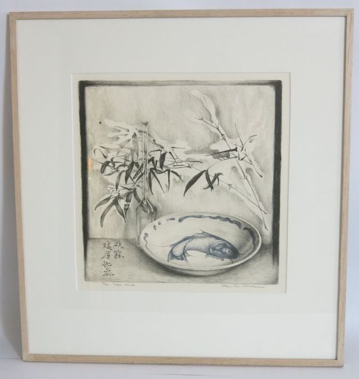Hans van Dokkum: Litho, Stilleven met Chinese kom verkocht voor € 50!