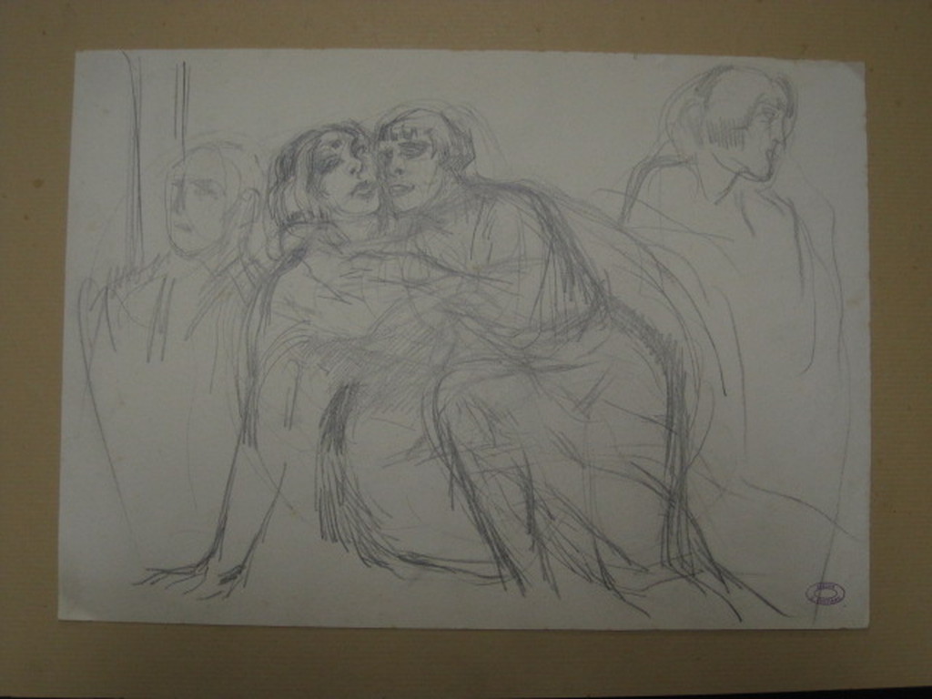 Ant. Kristians 1883-1957 potloodtekening "liefhebbende dames" ca 1920 kopen? Bied vanaf 1!