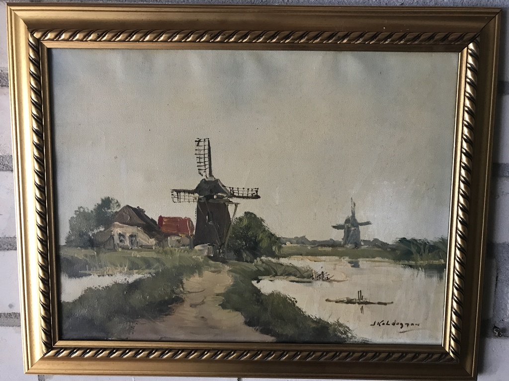 Jan Kelderman ( 1914 - 1994 ) - Molengezicht - Olieverf op doek verkocht voor € 65!