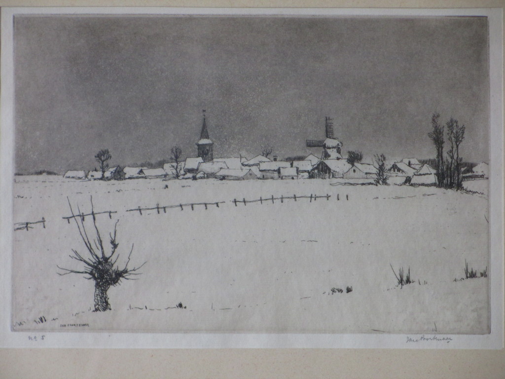 Jan Poortenaar, Gezicht op Bennekom in de sneeuw, Ets kopen? Bied vanaf 30!