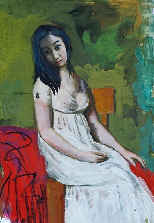 Peter Klashorst : acrylverf op papier , Vrouw met witte jurk – 2016 kopen? Bied vanaf 50!
