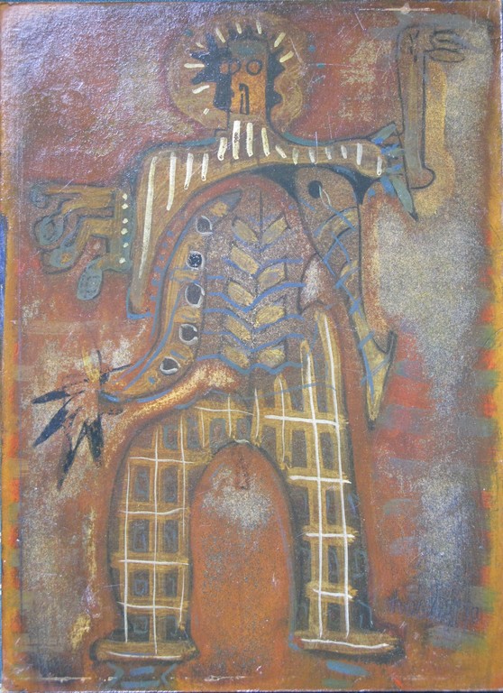 André Vereecken ( 1932 St.Pauwels )-Olieverf op karton-vreemdsoortig wezen. kopen? Bied vanaf 45!